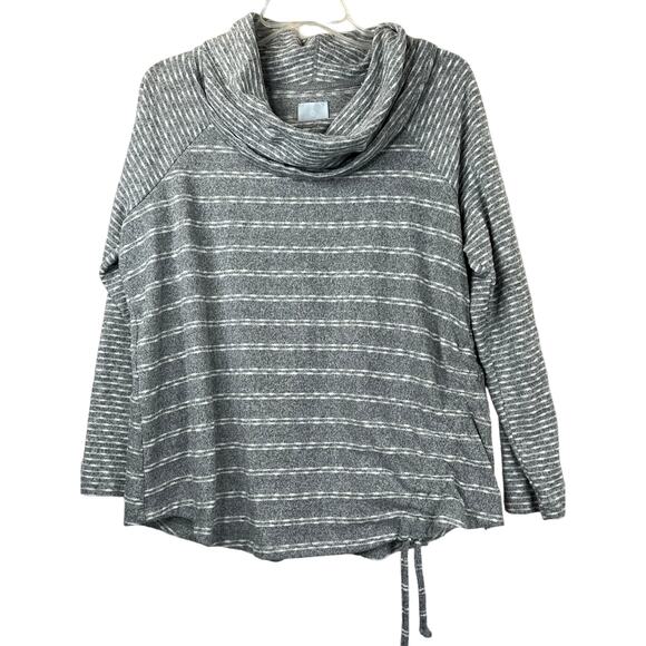 Sunday Tops - Sunday women's long sleeve cowl neck top in gray/white stripe, size XL